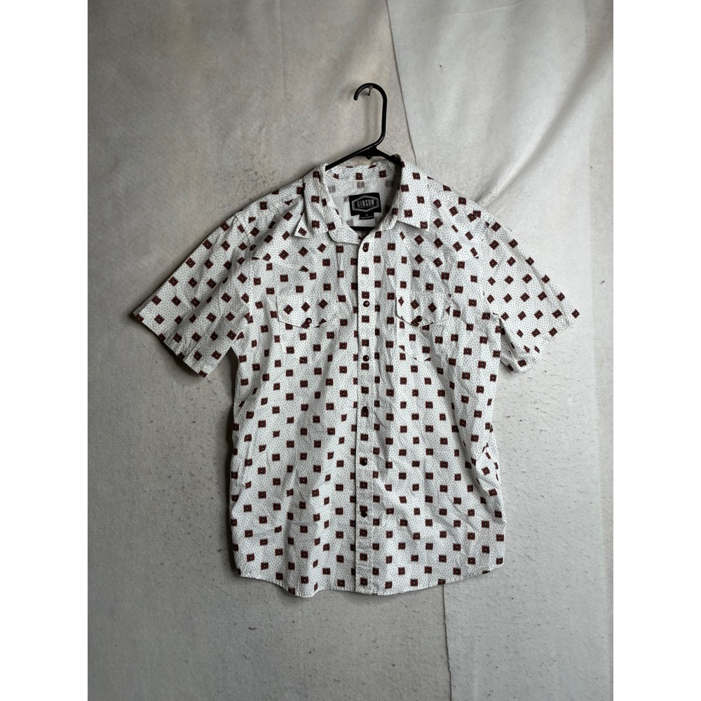 Gibson Trading Company Mens White Ikat Geometric Western Button Down Shirt M